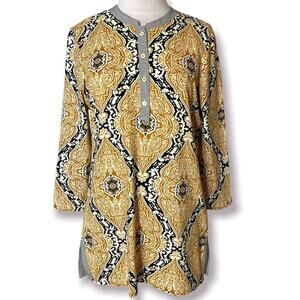 J. McLaughlin damask striped mixed print catalina cloth tunic top sz M